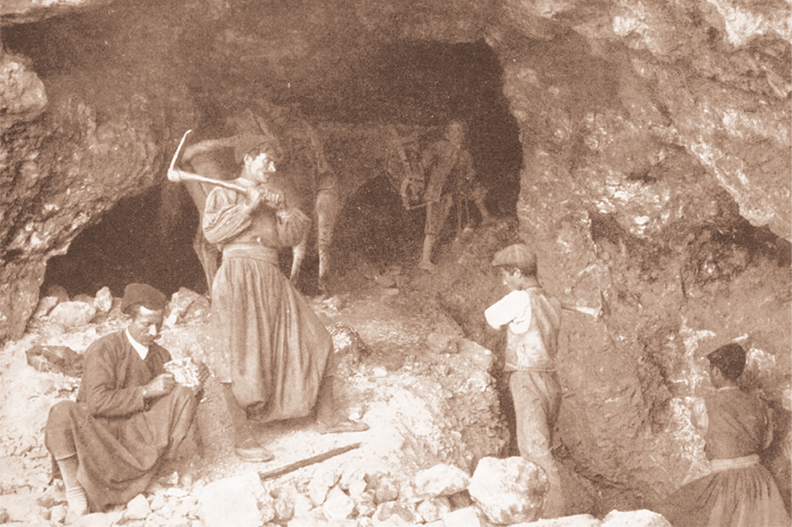 Mining of the VSM Naxos emery in a mine on the Greek island of Naxos.