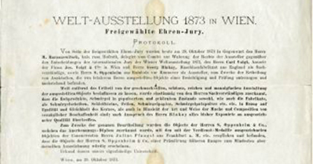 Quality award from the World Exhibition in Vienna in 1873